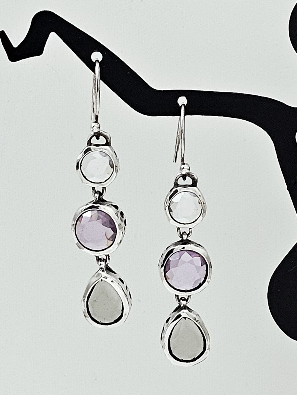 Silpada Sterling Silver 'Plum Pretty' Smoky Gray Purple Clear CZ Drop Earrings